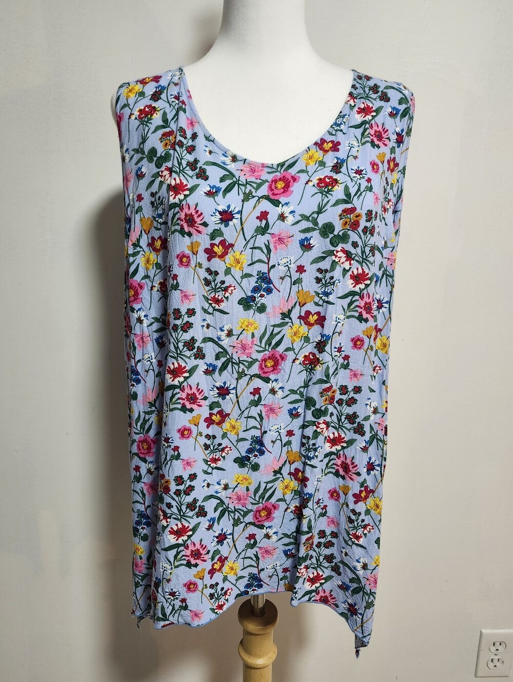 Blue Sky Light Blue Floral Tank Top
